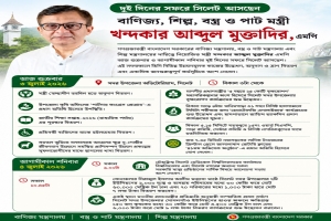 দুই দিনের সফরে সিলেট আসছেন বাণিজ্য, শিল্প, বস্ত্র ও পাট মন্ত্রী খন্দকার মুক্তাদির, এমপি
