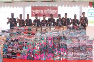 সুনামগঞ্জে টাস্কফোর্সের অভিযানে সাড়ে ৩ কোটি টাকার ভারতীয় শাড়ি জব্দ