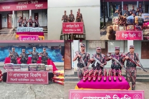 সিলেট সীমান্তে প্রায় অর্ধকোটি টাকা মূল্যের ভারতীয় চোরাচালানী জব্দ